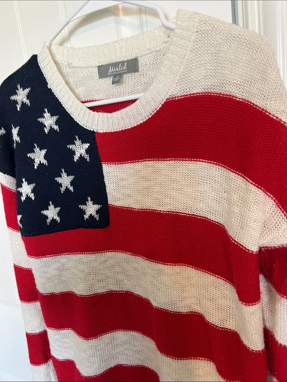Merled USA Flag Knit Sweater - Red, White & Navy- super soft sz Small - Picture 3 of 9